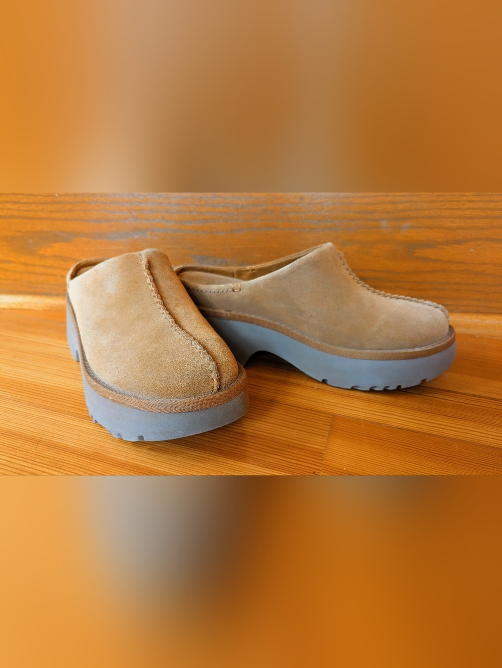 UGG Suede Slip-On Clog Mules in Tan with Chunky Sole